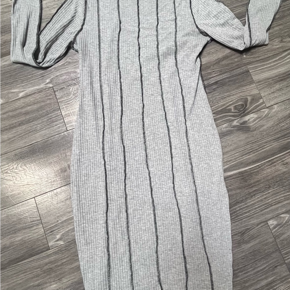 PLUS SEAM Ribbed Stretchy MIDI BODYCON DRESS gray and black Size 16 - Picture 5 of 7